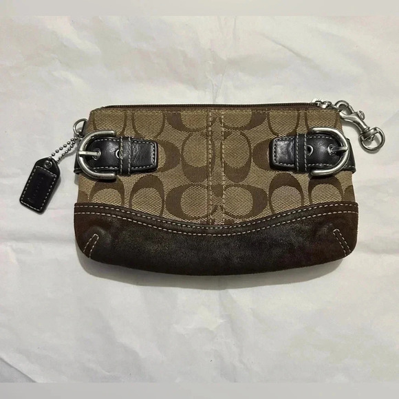 Vintage Coach Buckle Logo Canvas and Suede Brown Tan - Picture 1 of 4